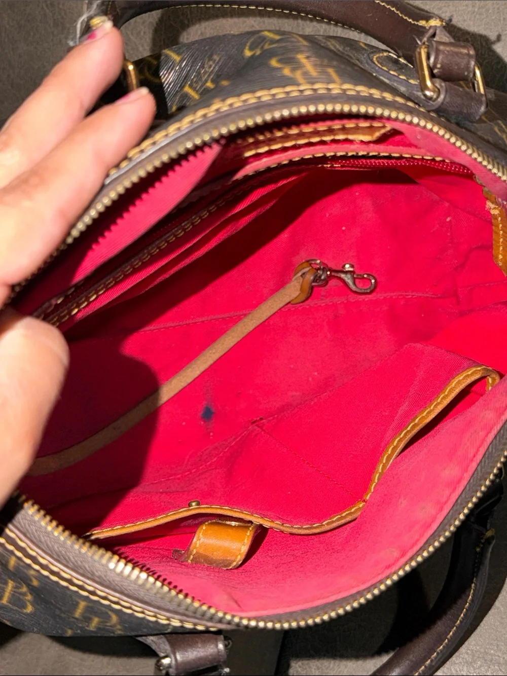Dooney & Bourke 1975 Signature Classic Brown & Gold Monogram Satchel